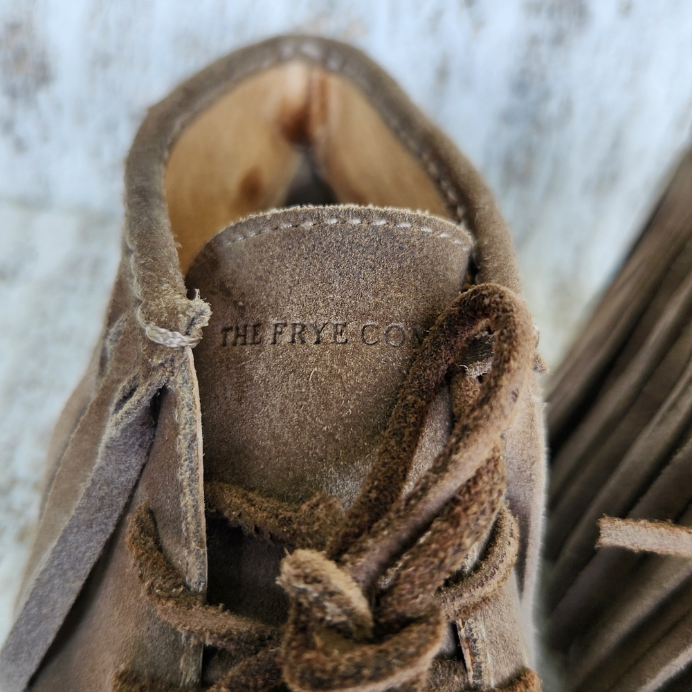 Frye "Dylan" Suede Fringed Moccasin Sneakers Taupe Tan Western | Women's Size 9 - Picture 4 of 12